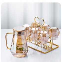 Large Capacity Diamond Glass Pitcher Sets with Lid and Handle for hot-cold water homemade juice and iced tea