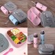 cartoon plastic 4 compartment lunch box with bottle 400ml set