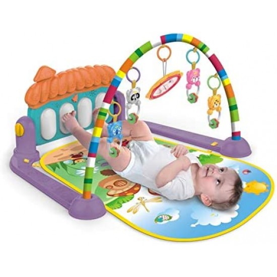 Large Play & Learn Infant Gym Toys Piano Activity - Baby Kick and Gym Play Mat Lay & Play 3 in 1 Fitness Music and Lights Fun Piano for 0-36 Months Girl Boy - Easy to Disassemble and Washable