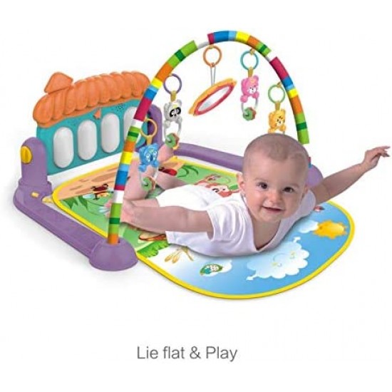 Large Play & Learn Infant Gym Toys Piano Activity - Baby Kick and Gym Play Mat Lay & Play 3 in 1 Fitness Music and Lights Fun Piano for 0-36 Months Girl Boy - Easy to Disassemble and Washable