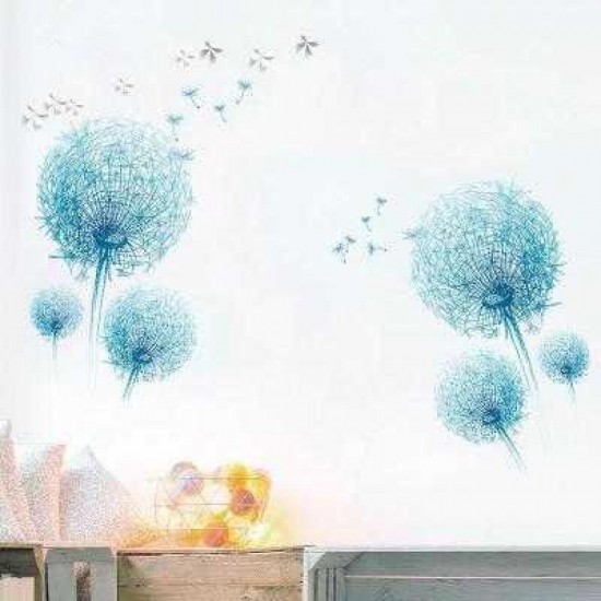 Bundle of Blue Leaf with Flower Wallpaper & Nordic Style Blue Dandelion Wall Stickers