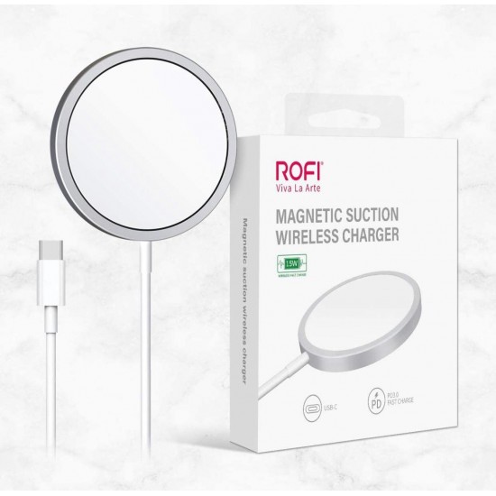 Rofi 15W Magnetic Suction Wireless Charger, White
